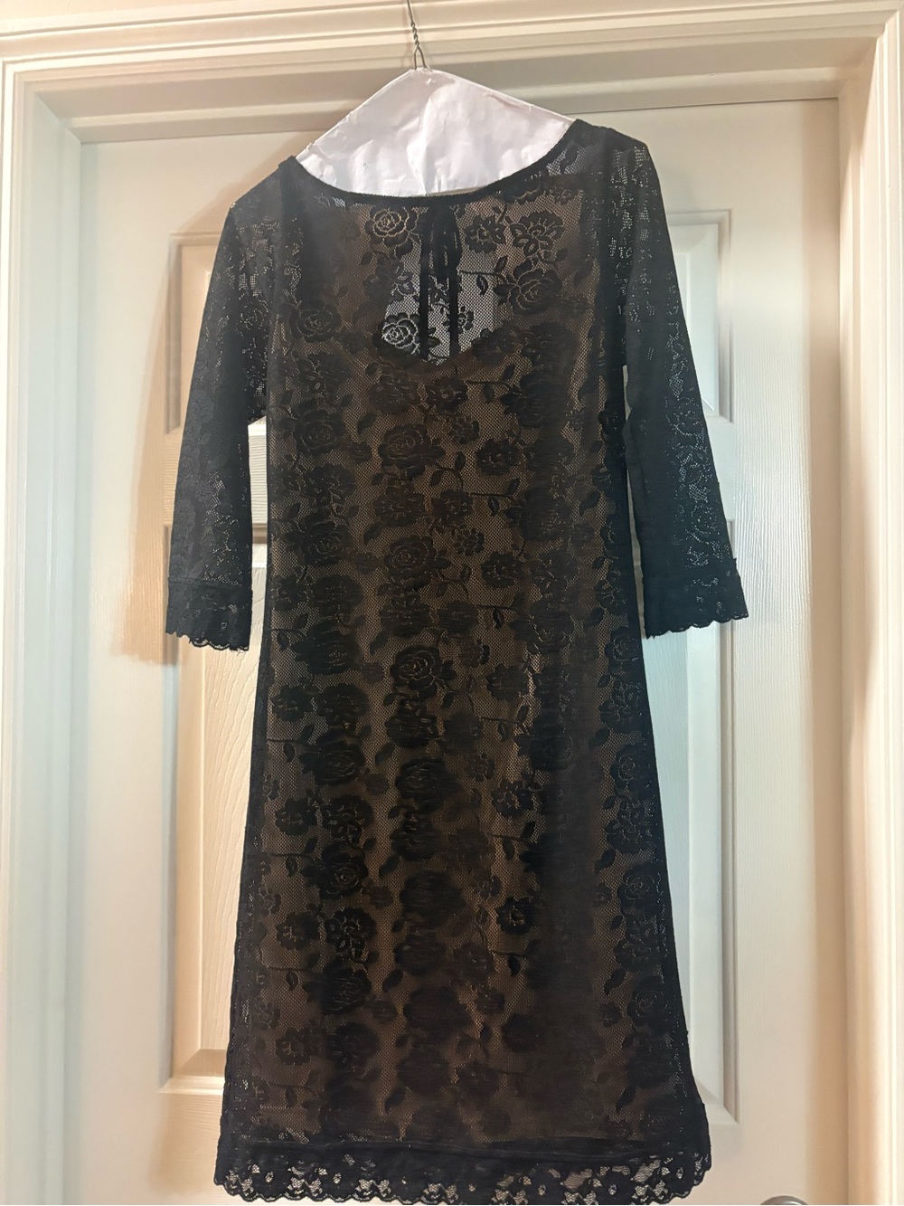 Black Lace Overlay Sheath Dress - Elegant Evening Wear-Medium